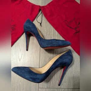 Christian Louboutin Pigalle Follies Women's Blue Suede Heels, European Size 37💙